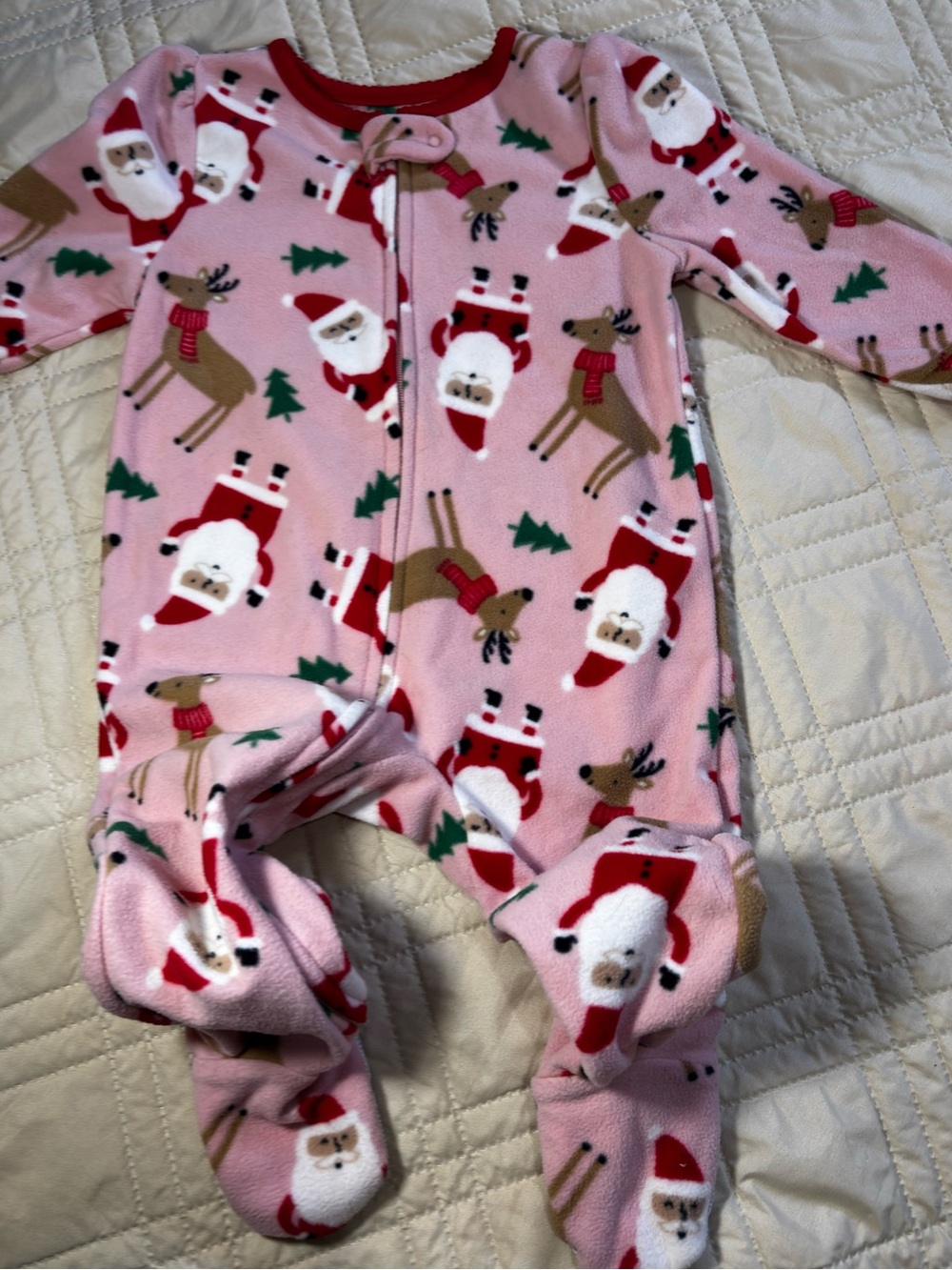 Just one You Carter’s 12M Pink Santa Footed One-piece